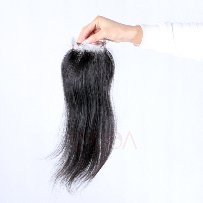 EMEDA Lace closure 4x4'' Virgin Brazilian Hair closure silk straight  human hair weft with closure HW054